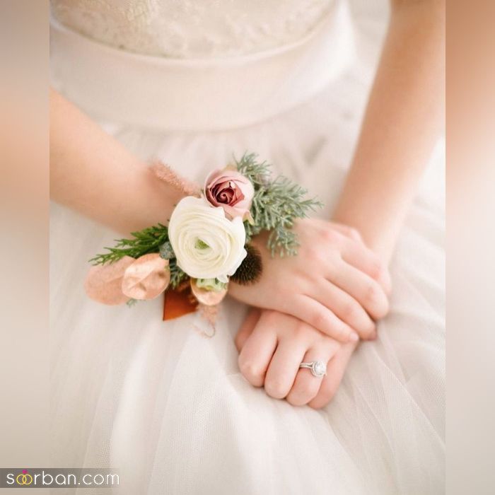 دستبند گل عروس 2021 | عکس از ست دسته گل و دور مچ دستبندی عروس مدرن و خاص