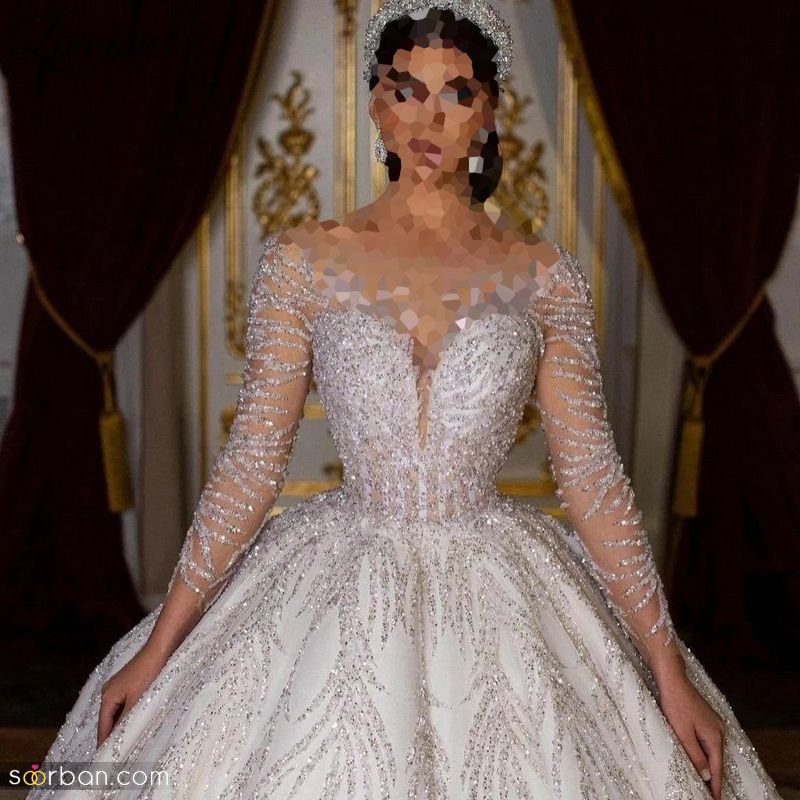 ایده لباس عروس آستین دار 2023 اروپایی ساده و کار شده زیبا و جدید