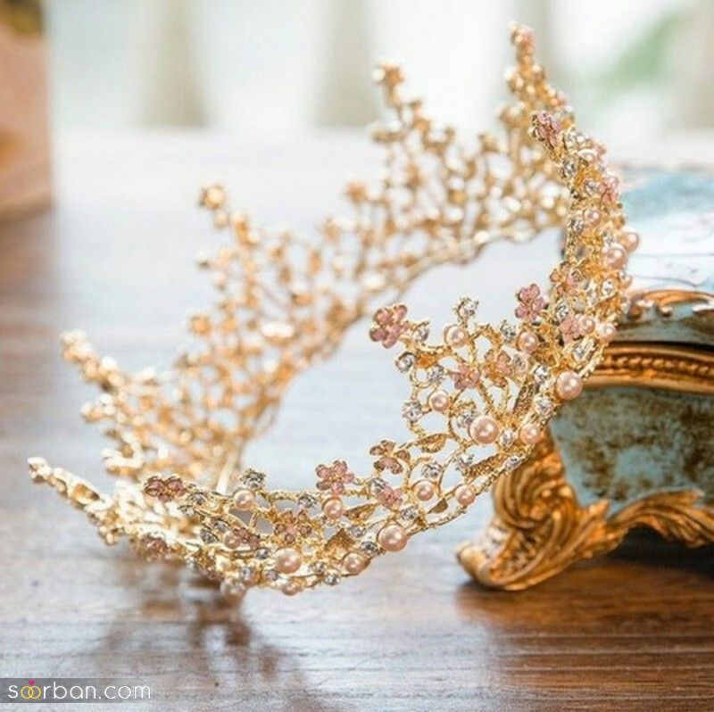 مدل تاج عروس پرنسسی 1402 پرکار و نگین کاری شده بسیار جذاب و لاکچری