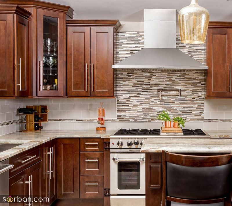کابینت رنگ چوب 1402 روشن و تیره (ترکیب رنگ خفن) برای داشتن یک آشپزخانه متفاوت