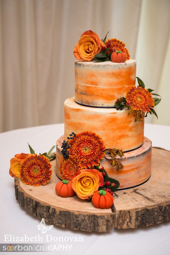 زیباترین کیک عقد پاییزی جدید | 21 کیک عروسی با تم پاییزی و نارنجی