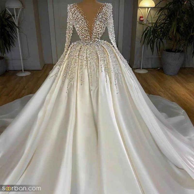 لباس عروس ساتن ساده 2023; برای خانمهای خاص پسند و بسیار ویژه (لاکچری)