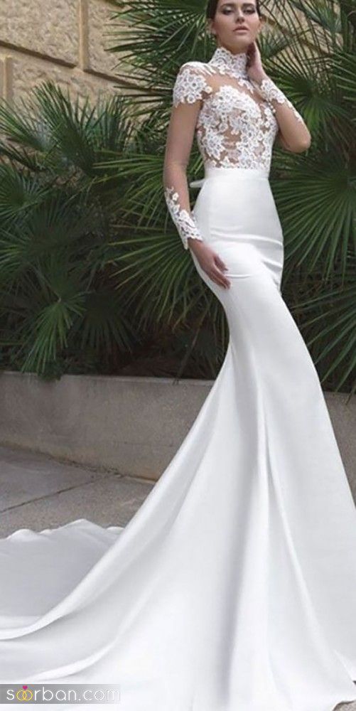 لباس عروس مدل ماهی 2023; پف دار و ساده کار شده با دانتل های خیلی خفن