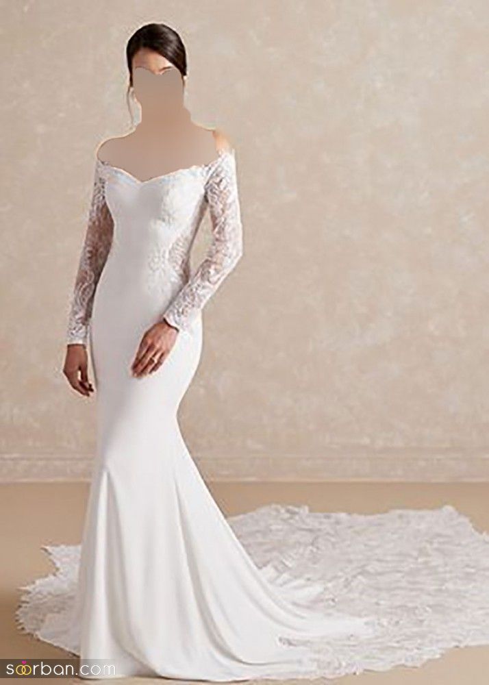 لباس عروس مدل ماهی 2023; پف دار و ساده کار شده با دانتل های خیلی خفن