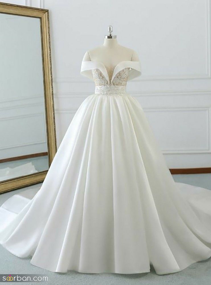 لباس عروس دکلته 2023; که جنجالی میباشند با دامن های ساده, پفی, دنباله دار