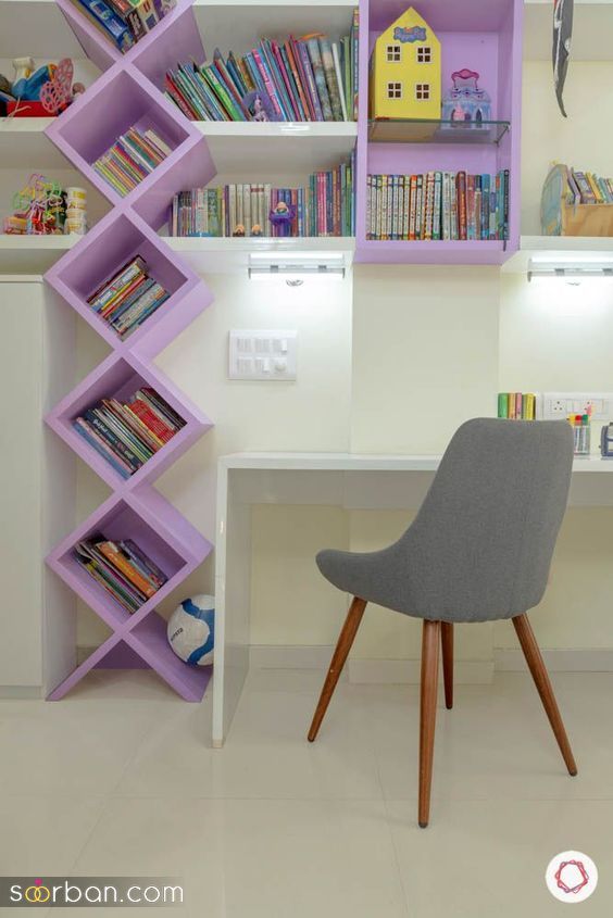 استفاده از کتابخانه برای اتاق خواب کوچک و بزرگ | 33 ایده دکوراسیون منزل با کتابخانه
