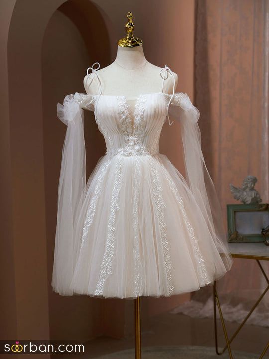 لباس عروس کوتاه - لباس عروس کوتاه عروسکی برای فرمالیته و عکاسی و تولد 2024