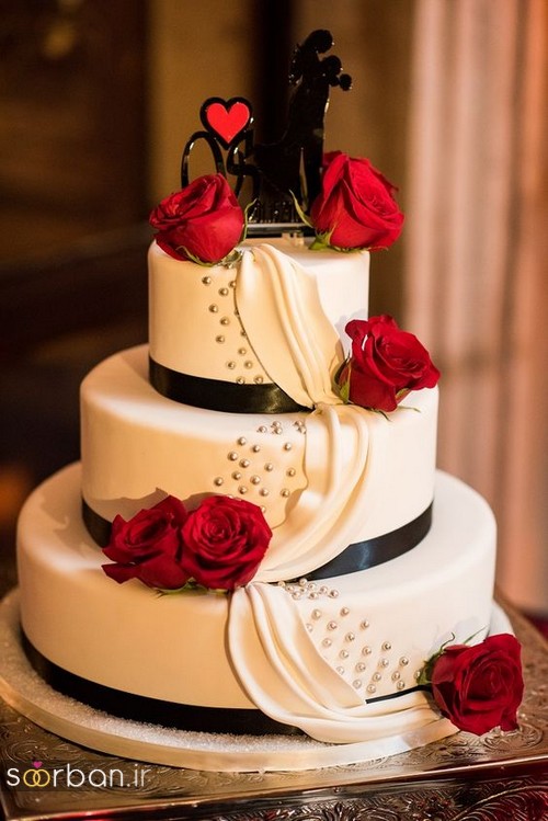 تزیین کیک عروسی با گل رز