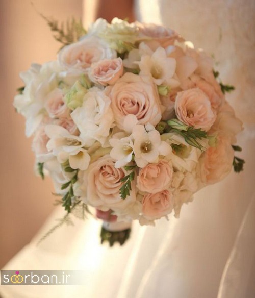دسته گل عروس 2017 زیبا و رومانتیک با گل سفید و صورتی