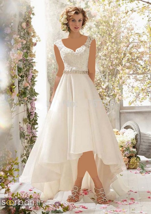 لباس عروس جلو کوتاه پشت بلند بسیار زیبا 2017 یقه دلبر