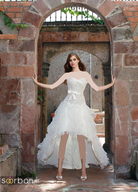 لباس عروس جلو کوتاه پشت بلند با دامن تور