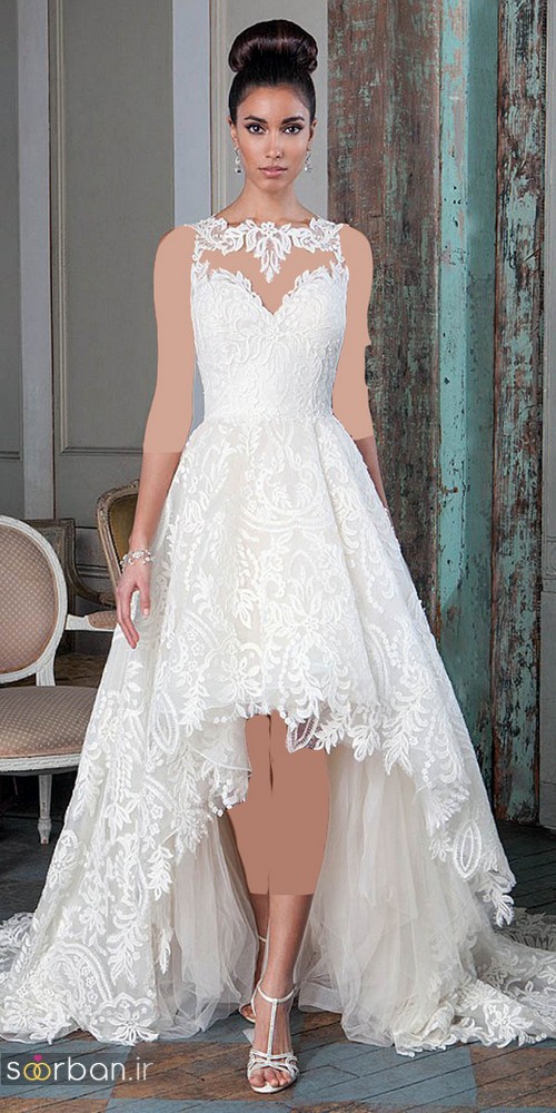 لباس عروس جلو کوتاه پشت بلند دانتل بدون آستین