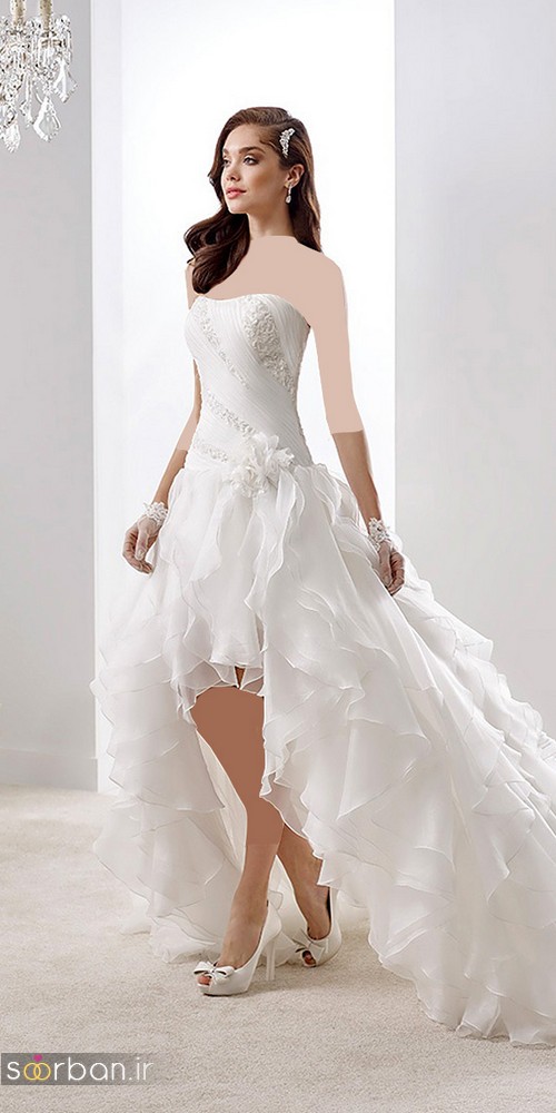 لباس عروس جلو کوتاه پشت بلند با دامن چین دار