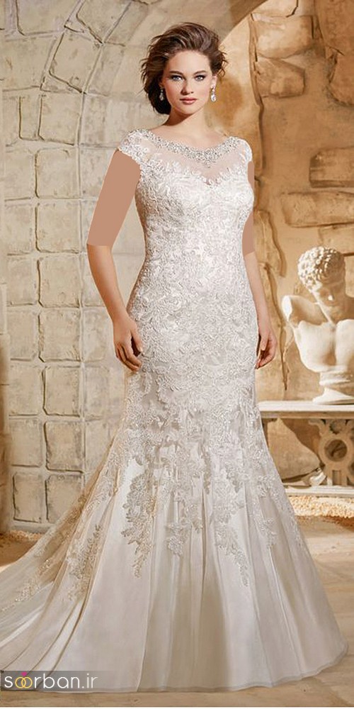 مدل لباس عروس سایز بزرگ 2017 شیک و زیبا با تور دانتل