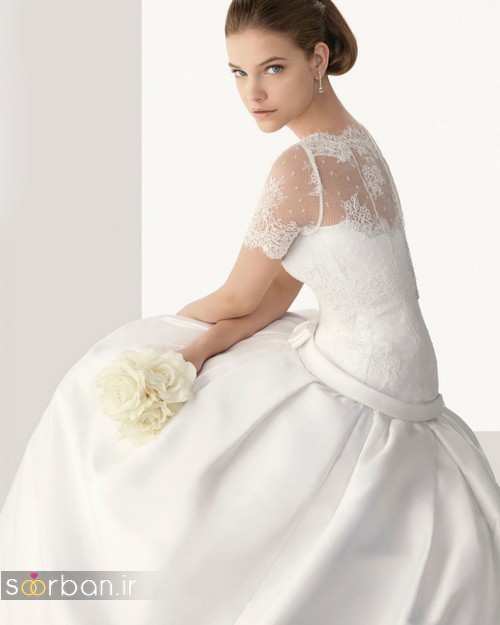 لباس عروس آستین کوتاه با کمربند پاپیون
