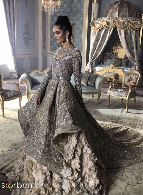 لباس عروس هندی بلند پرنسسی شیک و زیبا 