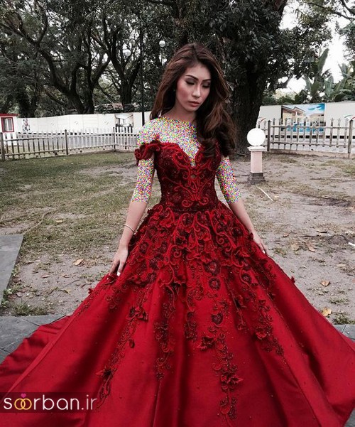 مدل لباس حنابندان، عقد و نامزدی قرمز بلند  2018