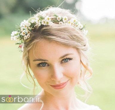 تاج عروس زیبا با گل های طبیعی و مصنوعی4