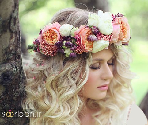 تاج عروس زیبا با گل های طبیعی و مصنوعی