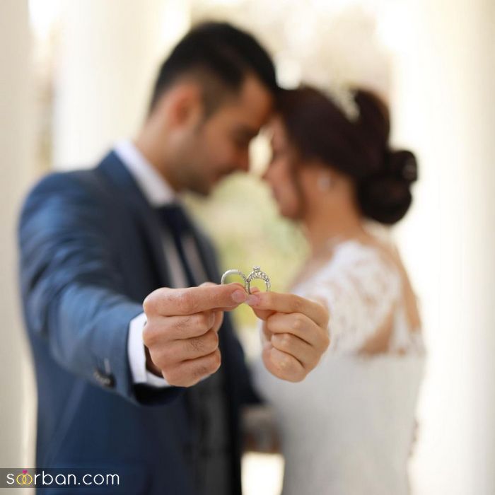ایده ژست عکاسی با حلقه ازدواج در جشن عقد