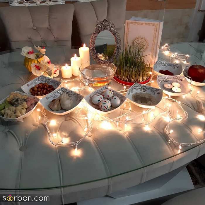 مدل سفره هفت سین عروس برای نوروز 1400 _ (تزیین سفره هفت سین عروس و داماد)