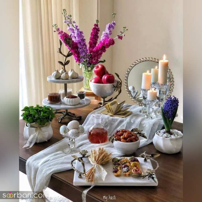 مدل سفره هفت سین عروس برای نوروز 1400 _ (تزیین سفره هفت سین عروس و داماد)