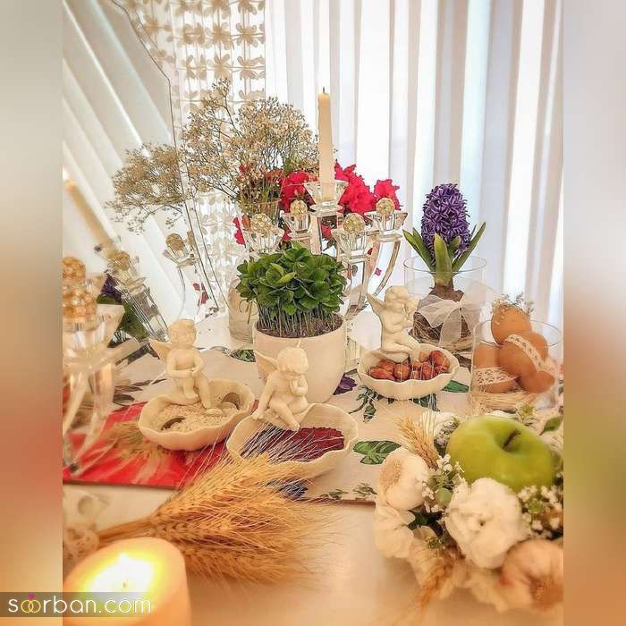 مدل سفره هفت سین عروس برای نوروز 1400 _ (تزیین سفره هفت سین عروس و داماد)