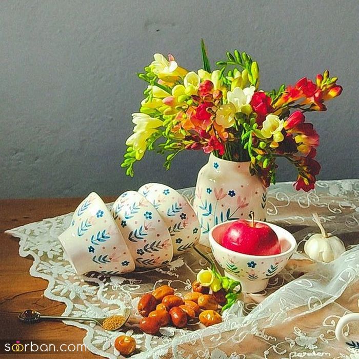 مدل سفره هفت سین عروس برای نوروز 1400 _ (تزیین سفره هفت سین عروس و داماد)