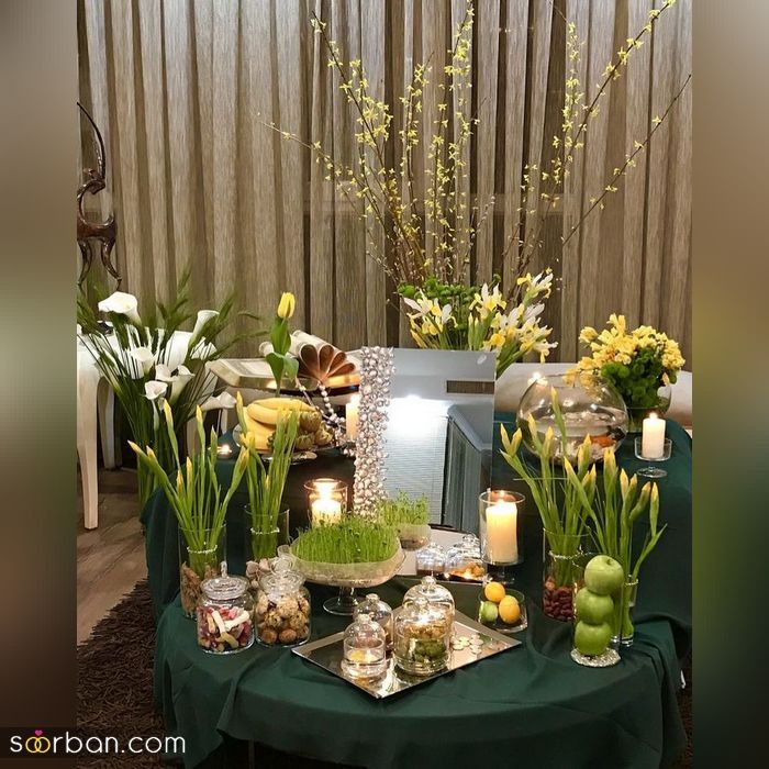 مدل سفره هفت سین عروس برای نوروز 1400 _ (تزیین سفره هفت سین عروس و داماد)