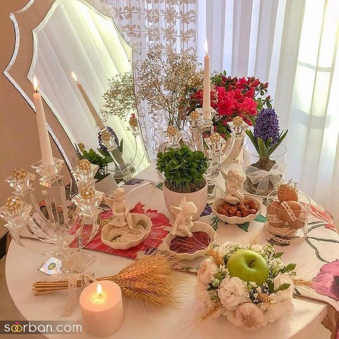 مدل سفره هفت سین عروس برای نوروز 1400 _ (تزیین سفره هفت سین عروس و داماد)