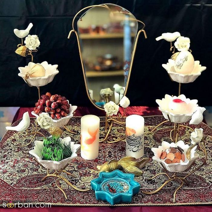 مدل سفره هفت سین عروس برای نوروز 1400 _ (تزیین سفره هفت سین عروس و داماد)