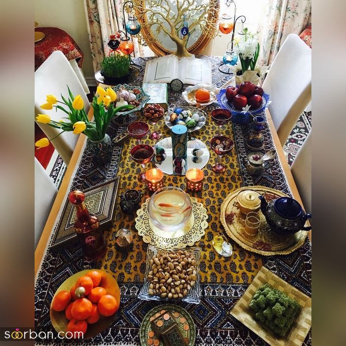 مدل سفره هفت سین عروس برای نوروز 1400 _ (تزیین سفره هفت سین عروس و داماد)