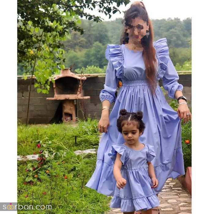 ایده گرفتن از انواع ژست های عکس مادر دختری همراه با لباس های ست