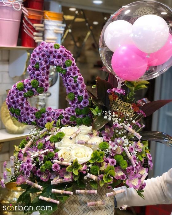 نمونه دسته گل تولد بادکنک دار بسیار خـــٱص و لاکچری مناسب تمام سنین