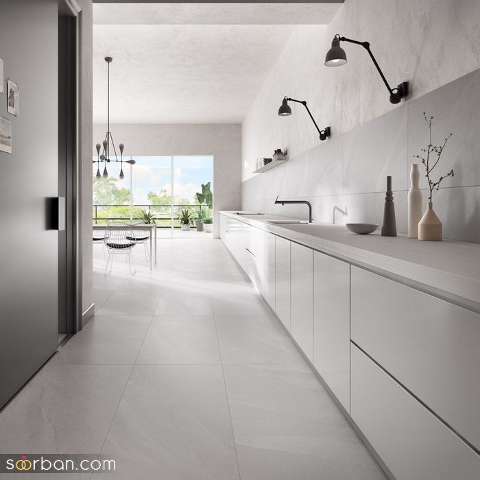 کابینت سفید، کابینت ترکیبی جنس ام دی اف و های گلس مدل 1401 دو رنگ همراه با دستگیره