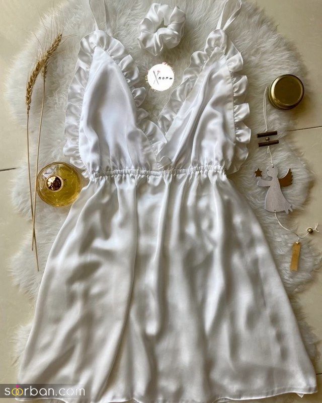 لباس خواب عروس 2022 با طراحی هی جدید همراه با ست کامل با پارچه توری و گیپور...