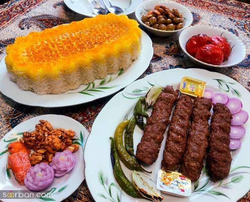 50  عکس از تزیین برنج مجلسی با زعفران همراه با قالب و بدون قالب (رنگی رنگی)