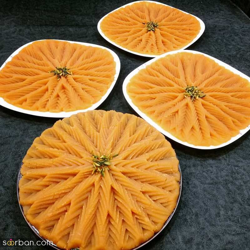 تزیین حلوا تک رنگ و دو رنگ با وسایل ساده (کنجد/ نارگیل/ چنگال/ ماسوره)