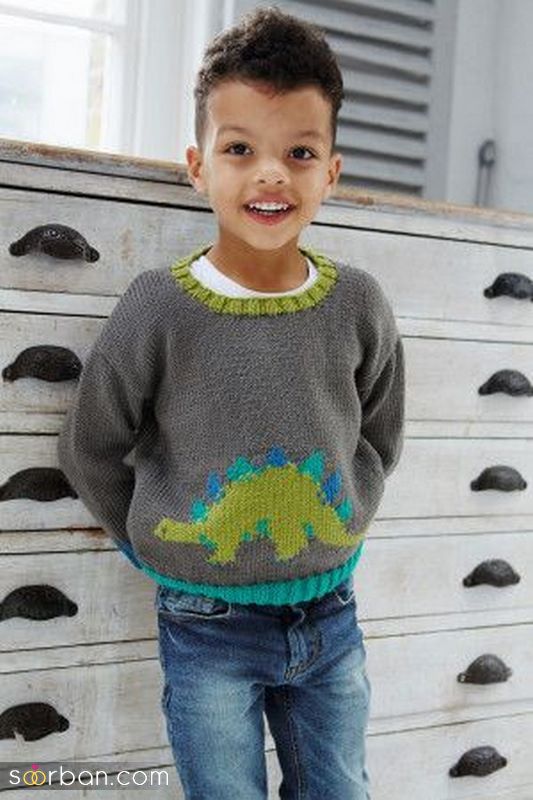 عکس ژاکت پسرانه بچه گانه بافتنی با ترکیب رنگ خیلی زیبا
