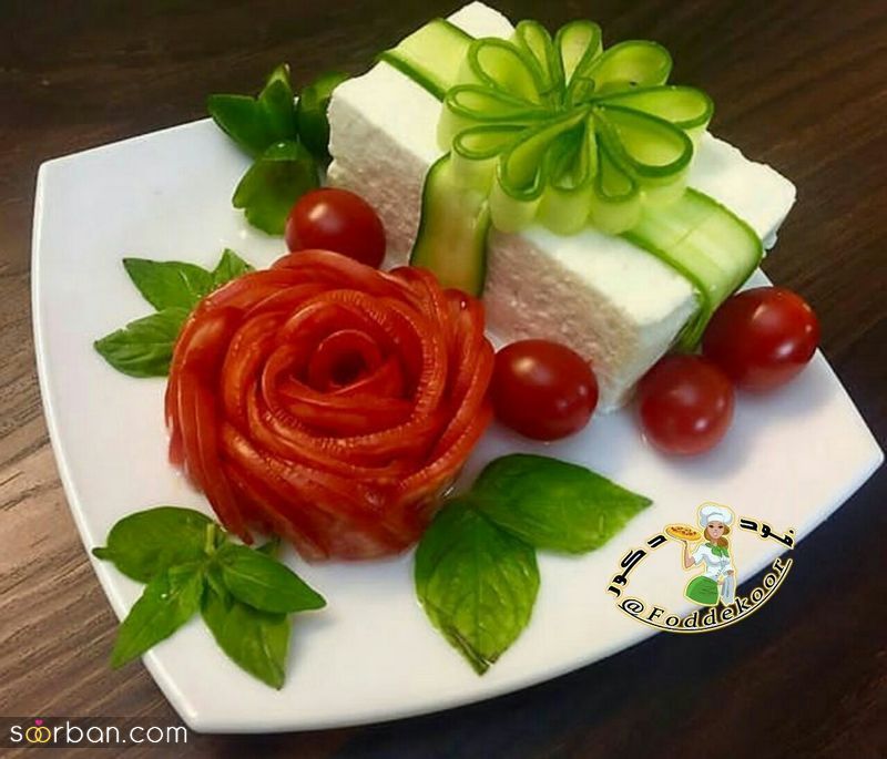 تزیین پنیر 1401 خلاق همراه با خیار/ گوجه / نان/ کنجد