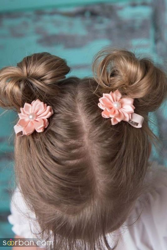 مدل مو بچه گانه 1403 همراه با بافت و گل سر های بانمک و گوگولی