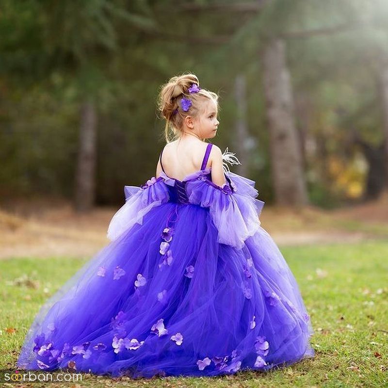 مدل لباس پرنسسی دخترانه بلند 1401 رنگی رنگی کیوت دوخت شده با پارچه های مجلسی
