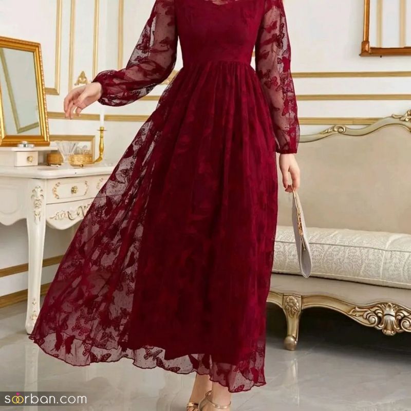 لباس مجلسی شیک 1401 پر کار مخصوص خانم های خوش سلیقه و خوش اندام (ترند اروپا)