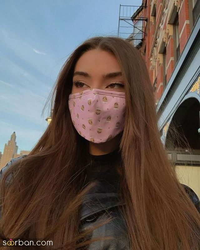 عکس دختر با ماسک 1401 با چشمانی رنگی و زیبا و دلنشین مناسب شبکه مجازی 