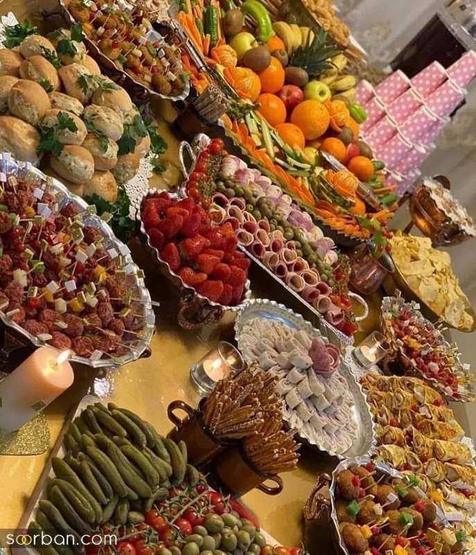 تزیین میز شام 1401 برای انواع غذا حاضری و برنجی (پیشنهاد ویژه) همراه با دسر و ترشیجات