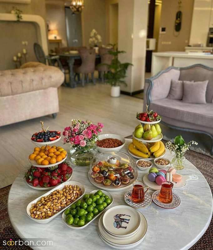 تزیین میز ناهار خوری 1401 همراه با انواع دسر/ غذا/ فینگرفود... به سبک خاص و زیبا