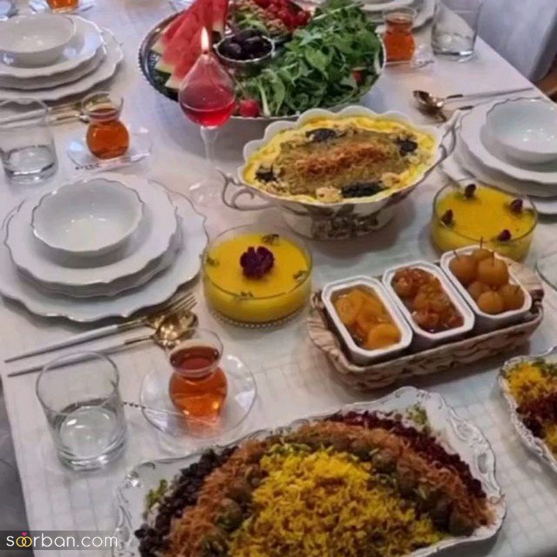 تزیین شام مهمانی 1401 با غذاهای مختلف حاضری/ خورشتی/ برنجی