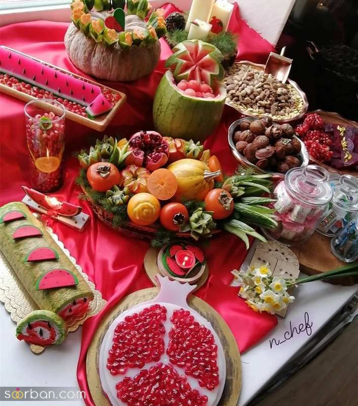 ایده شب یلدا 2023 از چیدمان سفره تا تزیین مواد خوراکی ریز و درشت 