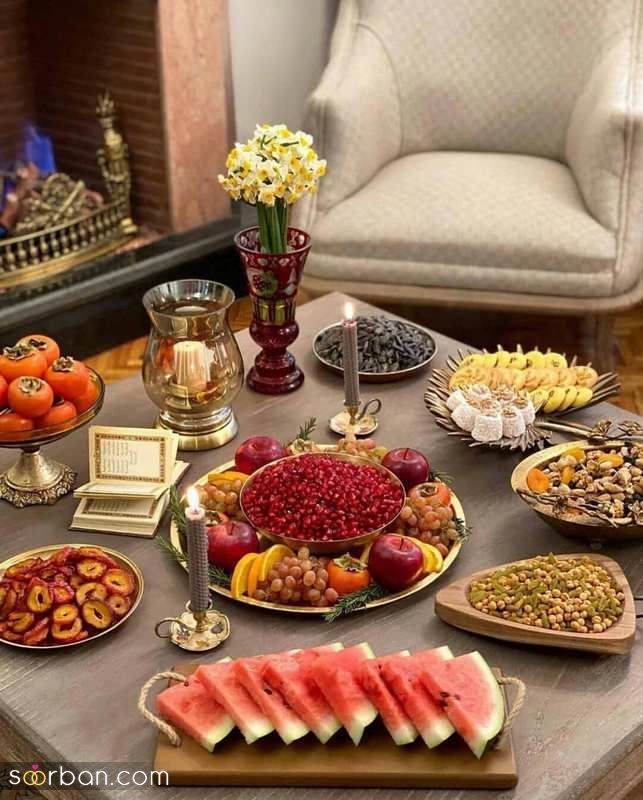 ایده شب یلدا 2023 از چیدمان سفره تا تزیین مواد خوراکی ریز و درشت 