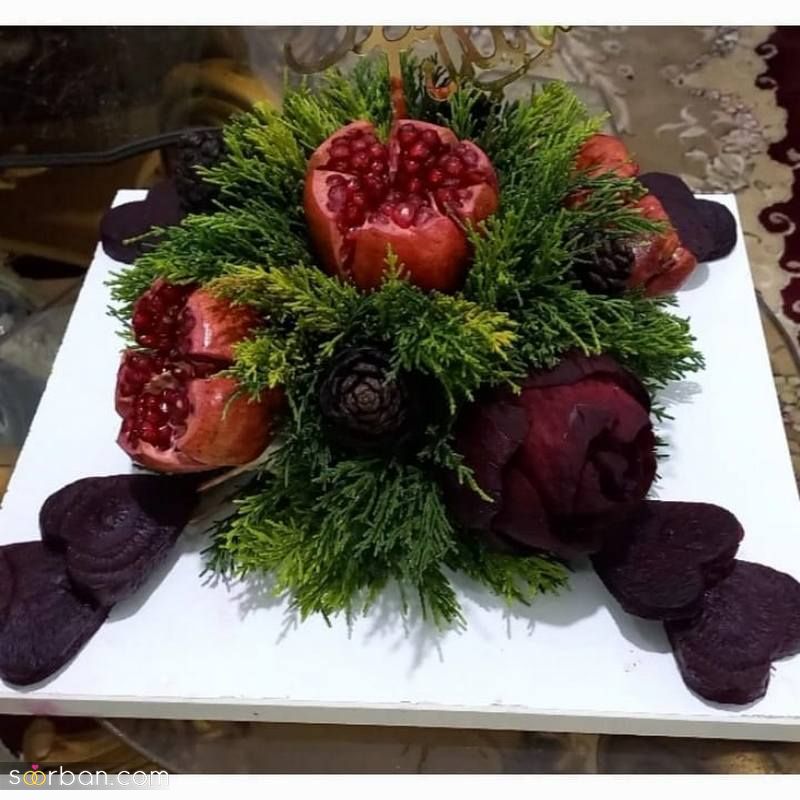 تزیین لبو شب یلدا 1403 به شکلهای واقعا خلاق و جذاب (گل) با قالب های شیرینی